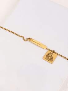 Customized Photo Bracelet With Name Plate, Your Photo Bracelet, Customized Bracelet, Engraved Bracelet, Personalized Jewelry, Portrait Bracelet, Gold Portrait Pendant, Personalized Family/Pet Jewelry, Perfect Gift, Family Keepsake Gift - Multicolor - View 12