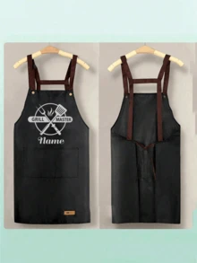 1pc Customized Apron Adjustable Customizable Name Apron Kitchenware Printing And Grill Master For Men And Women With Large Pockets Personalized Apron Adjustable Neck & Waist Straps Custom Design Cooking & Bbq Aprons Gift - Multicolor - View 4