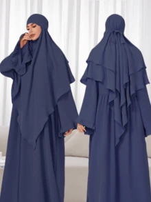2pcs Set: Khimar Hijab Prayer Headscarf + Loose Comfortable Abaya Muslim Clothing, Suitable For Women's Daily Wear And Prayer, All Season - 彩色 - 查看 27