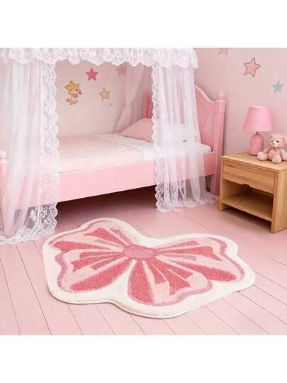 1pc Sweet Pink Bow Carpet, Create A Dreamy Home Space, Suitable For Decorative Carpet, Bedroom Decor, Small Rug, Carpet, Home Decor, Living Room Carpet, Living Room Small Rug, Bedroom Carpet, Living Room Home Decor, Outdoor Carpet, Washable Carpet, Plush Carpet, Furry Carpet, Autumn/Winter Carpet, Thick/Plush
