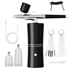 1 套便携式无绳喷枪套件，带延长软管，带空气压缩机的双动喷枪，适用于蛋糕装饰和绘画，紧凑型设计 - 彩色 - 查看 13