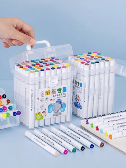 12/18/24/36/48 Colors Children's Dual-Tip Watercolor Marker Set, Art Markers, Student Drawing Dual-Tip Watercolor Pens, Washable Colored Pencils, 24 Colors Art Painting And Graffiti Watercolor Pens, Suitable For Arts & Crafts, Office Supplies And School Supplies