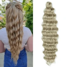30英寸合成编织接发，蓬松深波浪辫，金色波浪钩针卷发假发，安娜女士假发 - 彩色 - 查看 10