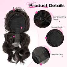 凌乱发髻假发片，带刘海 – 二合一抽绳马尾辫接发盘发假发和发片，带长侧刘海，自然逼真的发髻假发片，适合女性 - 彩色 - 查看 9