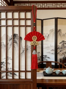 2/10个装天鹅绒扇形挂饰，中国新年传统挂件，汽车挂件，家居装饰配件，质地柔软，饰有金色“福”字和流苏，适用于新年、情人节、复活节、乔迁、婚礼室内/室外装饰，2026马年新年扇形“福”字挂饰 - 紅色扇子 - 查看 5