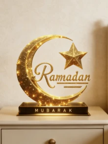 1 món đồ trang trí tiệc Ramadan, hình ngôi sao và mặt trăng bằng acrylic để bàn, trang trí nhà cửa, trang trí phòng ngủ, trang trí phòng khách, trang trí văn phòng, lễ Eid Al-Fitr. - Vàng - Xem 5