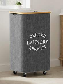 1pc 60L/90L/110L Bamboo Rim Laundry Basket With Wheels And Cover - Includes Removable Mesh Liner, Foldable Dirty Clothes Basket With Handles And Cover, Extra Large Capacity Laundry Hamper, Collapsible Fabric Laundry Basket - Multicolor - View 6