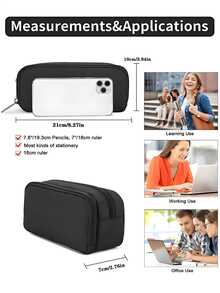 Large Capacity Double-Layer Pencil Case, Korean Style Creative Stationery Box, Multi-Functional Storage Box, Organizational Tool Pouch, Suitable For Students And Office Workers, Durable And Sturdy, Minimalist Multi-Purpose (Black) - Black - View 8