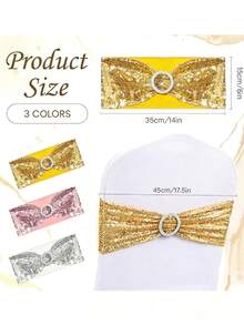 30x15cm Elastic Sequin Chair Sash With Bow Decor, Wedding Supplies - Gold, Suitable For Banquet, Party, Event, Hotel, Birthday, Wedding, Christmas, Ramadan, New Year Party Decoration - Gold - View 5
