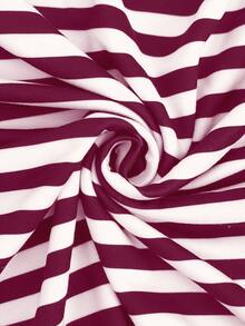 Loose Fit Colorblock Striped Long Sleeve T-Shirt, Casual Versatile Layering Top - Red - View 4