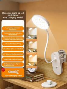 1pc Adjustable 3-Level Brightness Clamp LED Desk Lamp, Rechargeable With 800mAh Battery, Dimmable, Remote Control, USB Charging, Clamp Or Stand, Suitable For Office, Student Study And Reading - White Red Light - View 15