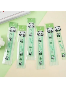 4 pezzi Set di cancelleria a tema panda carino (matita, righello, temperamatite, gomma), forniture per disegno e scrittura per studenti - Multicolore - Visualizzare 5