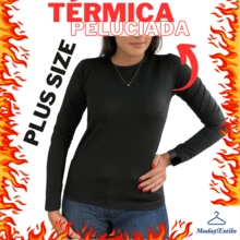 Blusa de Frio Plus Size Feminina Segunda Pele Térmica - Preto - Visão 1