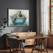 1 Stück modernes Wandkunstposter, Schildkröte Badezimmer Leinwandkunstdruck, lustige Schildkröte in der Badewanne Leinwandmalerei Poster, Meerestier in Aquarell, gerahmt oder ungerahmt, Raumdekoration, Heimdekoration, Studentenwohnheim Apartment Dekoration, Geschenke für Wanddekoration in Hotel, Zuhause, Wohnzimmer, Schlafzimmer, Badezimmer und Büro