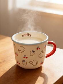 350ml Blue Strawberry & Cherry Pattern Ceramic Mug, White Body With Blue Rim And Handle, Adorable Cartoon Design, Minimalist Style, High-Temperature Decal Ceramic Material, Portable, Suitable For Daily Use, Office, Leisure, Breakfast, Intimate Moments, Especially Suitable For Cartoon Fans, Young Women, Students, Office Workers, Also A Thoughtful Gift For Loved Ones/Friends - Baby Blue - View 5