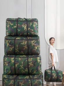 1个可折叠迷彩绿收纳袋，大容量旅行整理袋，真空压缩打包袋，轻便洗衣袋，便携式衣柜收纳袋，节省空间的家居、行李箱和衣柜收纳方案，搬家袋，编织袋，被子收纳袋，加固牛津布手柄 - 軍綠色 - 查看 6