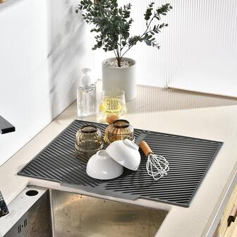 Keidason Silicone Drain Mat, Non-Slip Draining Mat, Suitable For Pots, Pans, Heat-Resistant Coasters, Kitchen Utensil Mats, Kitchen Accessories, Tableware Storage Mats