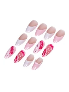 Sanrio 24-teiliges mittelgroßes mandelförmiges Nagel-Set zum Aufkleben, modern-lässiger Retro-Eleganz- und Y2K-Pop-Art-Stil mit klassischen Rosa-Weiß-Französisch-Designs