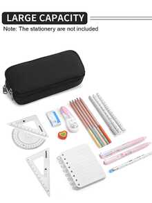 Large Capacity Double-Layer Pencil Case, Korean Style Creative Stationery Box, Multi-Functional Storage Box, Organizational Tool Pouch, Suitable For Students And Office Workers, Durable And Sturdy, Minimalist Multi-Purpose (Black) - Black - View 7