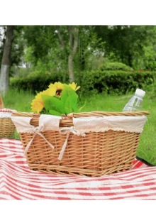 Foldable Willow Picnic Basket With Handles, Natural Handwoven Easter Basket, Easter Egg & Candy Basket, Bathroom Toy & Kids Toy Storage Basket, Gift Packaging Basket. White, Room Decor, Fruit Basket, Gift Basket, Boho Home Decor - Multicolor - View 5