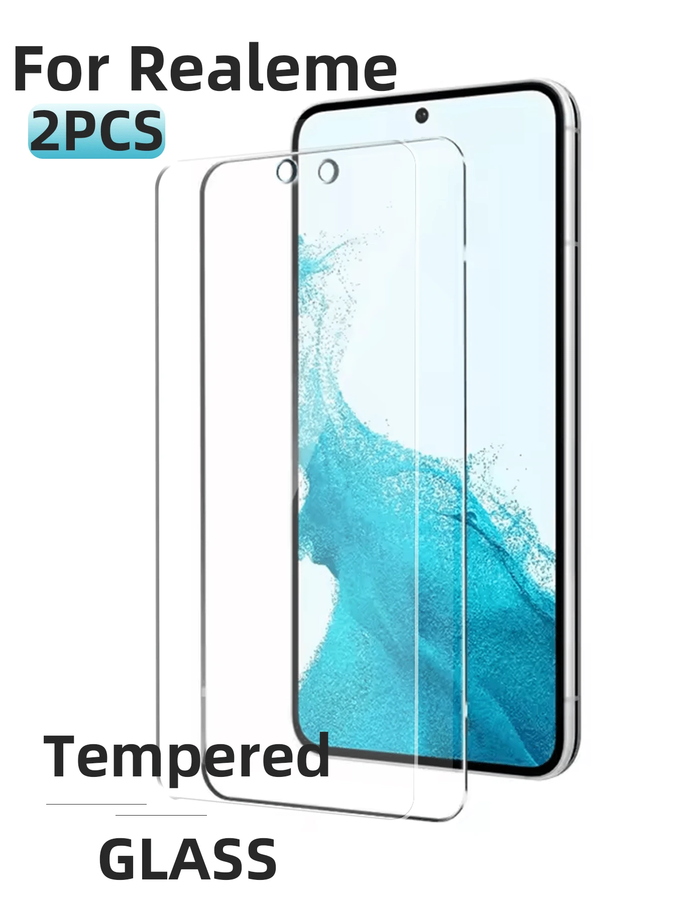 适用于 Realme 手机的钢化玻璃屏幕保护膜，2 片装，9H 硬度，防刮花，防指纹，防气泡，全覆盖透明膜，Realme 屏幕保护必备，适用于日常、办公、家庭使用，防水防震防摔，耐刮擦。 - 無色 - 查看 1