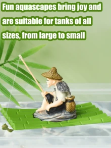 1pc Resin Bamboo Ornament, Jiangong Fishing, Fish Tank Decor, Creative Aquarium Decoration, Underwater Landscape Accessory, Home/Office Fish Tank Decor, Unique Aquarium Landscaping Ornament