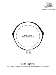 1pc S925 Sterling Silver Bell Anklet With Black Cord, Elegant & Casual Jewelry Suitable For Women & Kids, All Seasons, Includes Luxury Gift Box For Holidays, Birthday, Mother's Day - Black - View 5