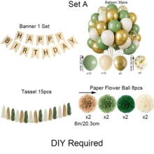 女性生日派對裝飾，含生日快樂橫幅、紙花生日氣球派對裝飾、鼠尾草綠色調裝飾、女性生日橫幅 - 鼠尾草紙花球套 - 查看 15