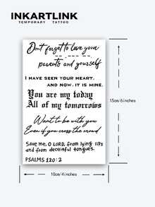 INKARTLINK 英文格言书法字体，性感纹身革命性技术纹身，半永久纹身，临时纹身，仿真纹身，防水，逼真纹身外观，植物基纹身 - 黑色 - 查看 5