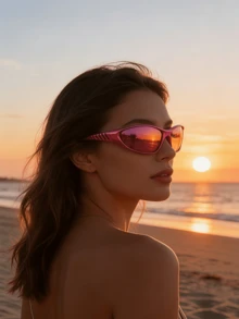 1 副新千年风格未来主义超大镜框运动骑行时尚眼镜，女士款，装饰时尚，防紫外线。 - 玫瑰紅 - 查看 5