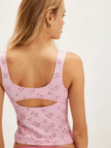 Top Mujer Tank Top Sleeveless Scoop Neck Hollow Out Fitting Vest Goung Out Tee Tops Y2K Conquette Clothes - Hồng - Xem 2