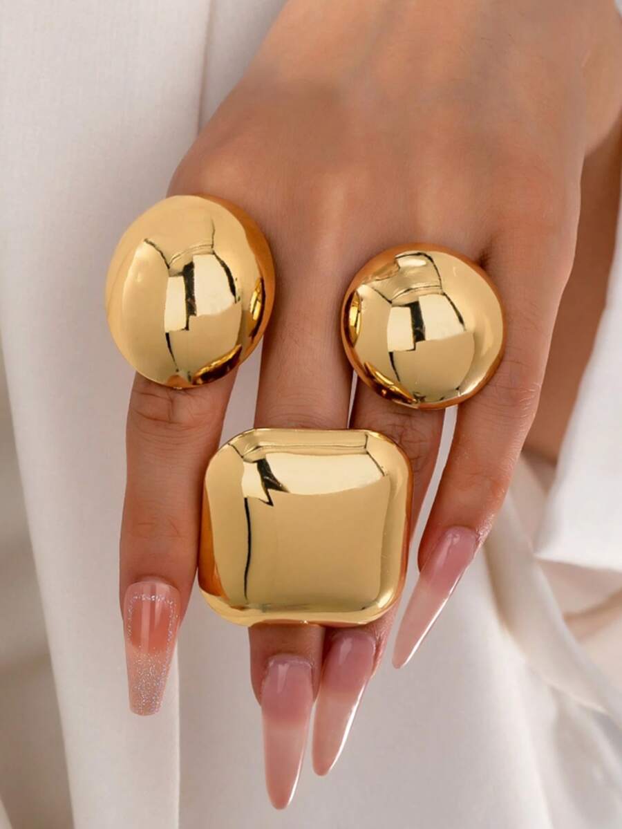 1 Set Fashionable Exaggerated Glossy Ball Shaped High-Quality Waterproof Versatile Rings For Women