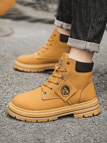 Men's Protective High-Top Equestrian Outdoor Sneakers Reinforced Toe Design Anti-Slip Rubber Sole Wear-Resistant PU Upper Work Boots - Màu Khaki - Xem 5