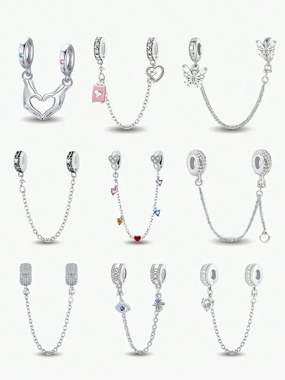 1pc 925 Sterling Silver Elegant Heart Shaped Safety Chain Pendant, Suitable For Women's Bracelets, Bangles, DIY Jewelry Making, Date Gift, Exquisite Women Jewelry