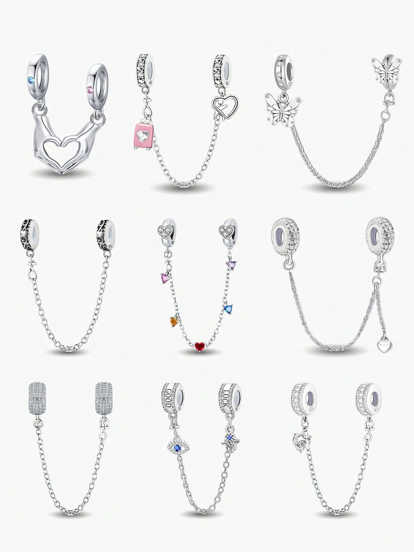 1pc 925 Sterling Silver Elegant Heart Shaped Safety Chain Pendant, Suitable For Women's Bracelets, Bangles, DIY Jewelry Making, Date Gift, Exquisite Women Jewelry