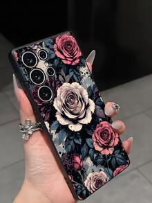 1 pieza Funda de teléfono con estampado elegante de rosa compatible con iPhone, Honor, Redmi, Galaxy A04e/A05s/A13/A14/A15/A34/A35/A50/A52/A53/A54/S21/S22/S23/S24/S25/S25Ultra, 6A/7A/8A, 12T/13T/14T