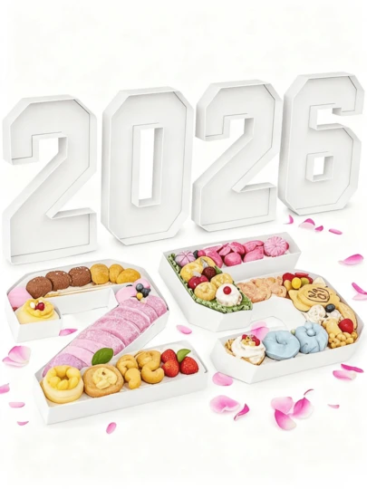 1pc 0-9 Digit Shape Tray, Photography Prop, DIY Food Tray, Decorative Paper Board Number Box, Suitable For Elderly Birthday, Fruit, Cookie, Dessert Plate, Cake Display, Graduation, 1st Birthday, Family Gathering, Bridal Shower, Handmade