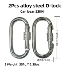 2个大号O型环登山扣，重型，镀锌钢材质，金属挂钩。钢制锁扣，家用狗绳夹，弹簧扣，适合露营、徒步旅行和背包旅行。 - 銀色 - 查看 9