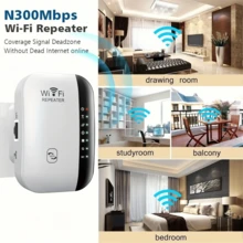 Extensor de señal WiFi de alta potencia - Cobertura de 5000 pies cuadrados, admite velocidad de 300 Mbps, puerto Ethernet, configuración fácil, compatible con Alexa, repetidor de Internet inalámbrico para una conectividad mejorada en el hogar u oficina, extensor de señal WiFi para el hogar, blanco y negro