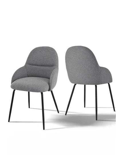 Goeurvant Elegant Curved-Back Upholstered Dining Chairs With Armrests And Metal Legs For Dining Room, Living Room, Office - Set Of 2 / Set Of 4 / Set Of 6 - D○Ve Grey