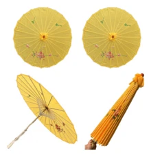 Paquete de 2 sombrillas de bambú para decoración de bodas, ideales para decoraciones y accesorios de festivales y bodas. Sombrillas de novia tradicionales hechas a mano, elegantes accesorios para fotos y fiestas. - Amarillo - Ver 3