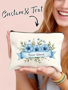 Customizable Cosmetic Bag And Large-Capacity Storage Bag With Your Name, Floral Egg-Shaped Design, Lightweight And Foldable Travel Toiletry Bag, Machine Washable, Open Design, Unisex. - Multicolor - View 8