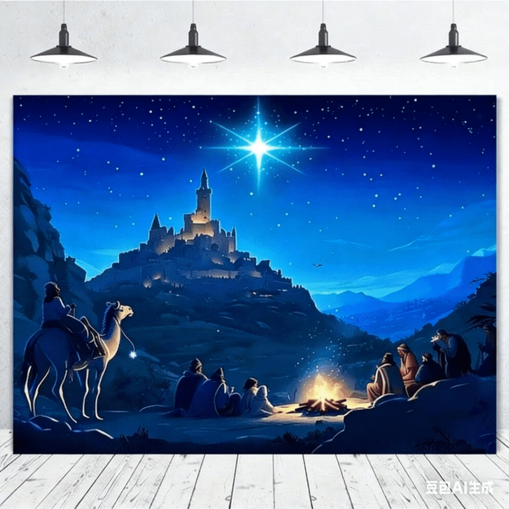 لافتة مشهد الميلاد من البوليستر بطول 13 قدم وعرض 6 أقدام مع جمل، لون بني فاتح، خلفية حديقة خارجية، مناسبة لديكور عيد الميلاد والأعياد الشتوية