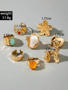 1 Set Adjustable Multi-Joint Rings, Butterfly, Heart, Diamond Rings Gift Set For Teenage Girls - one-size - View 11