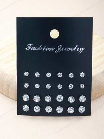 Vintage Geometric Asymmetrical Crystal Zirconia Earrings Set, Suitable For Women's Daily, Banquet And Party Wear