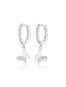 1 par de pendientes de mariposa de plata de ley 925 con diamantes micro-incrustados y circonita brillante, diseño elegante y exclusivo, adecuado para fiestas, regalos, uso diario, viene con una caja de regalo exquisita, ideal para el Día de San Valentín, cumpleaños, regalos festivos - Multicolor - Ver 13