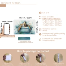 1 Stück modernes Wandkunstposter, Schildkröte Badezimmer Leinwandkunstdruck, lustige Schildkröte in der Badewanne Leinwandmalerei Poster, Meerestier in Aquarell, gerahmt oder ungerahmt, Raumdekoration, Heimdekoration, Studentenwohnheim Apartment Dekoration, Geschenke für Wanddekoration in Hotel, Zuhause, Wohnzimmer, Schlafzimmer, Badezimmer und Büro