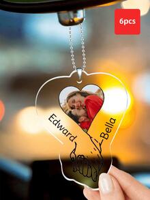 1-6 piezas Colgante de acrílico personalizado, recuerdo del Día de San Valentín, colgante con diseño personalizado de corazón y manos entrelazadas, se puede imprimir foto y nombre, adecuado para decoración de automóvil, decoración del hogar, personalizado, exquisito, de alta calidad, romántico, colorido, regalo del Día de San Valentín, perfecto para novia, novio, esposa, amante