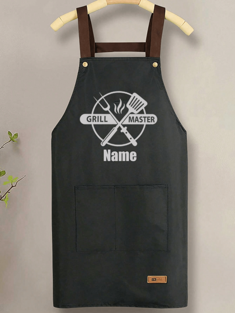 1pc Customized Apron Adjustable Customizable Name Apron Kitchenware Printing And Grill Master For Men And Women With Large Pockets Personalized Apron Adjustable Neck & Waist Straps Custom Design Cooking & Bbq Aprons Gift - Multicolor - View 2