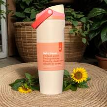 0WAL'A 30oz Insulated Stainless Steel Water Bottle With Straw. This Water Bottle Combines A Straw And Insulation, And Features Vibrant Colors. Enjoy Your Drinks Anytime, Anywhere. Perfect For Holding Water,  Tea Or Coffee, Iced Drinks, And Hot Beverages. - 米色 - 查看 2